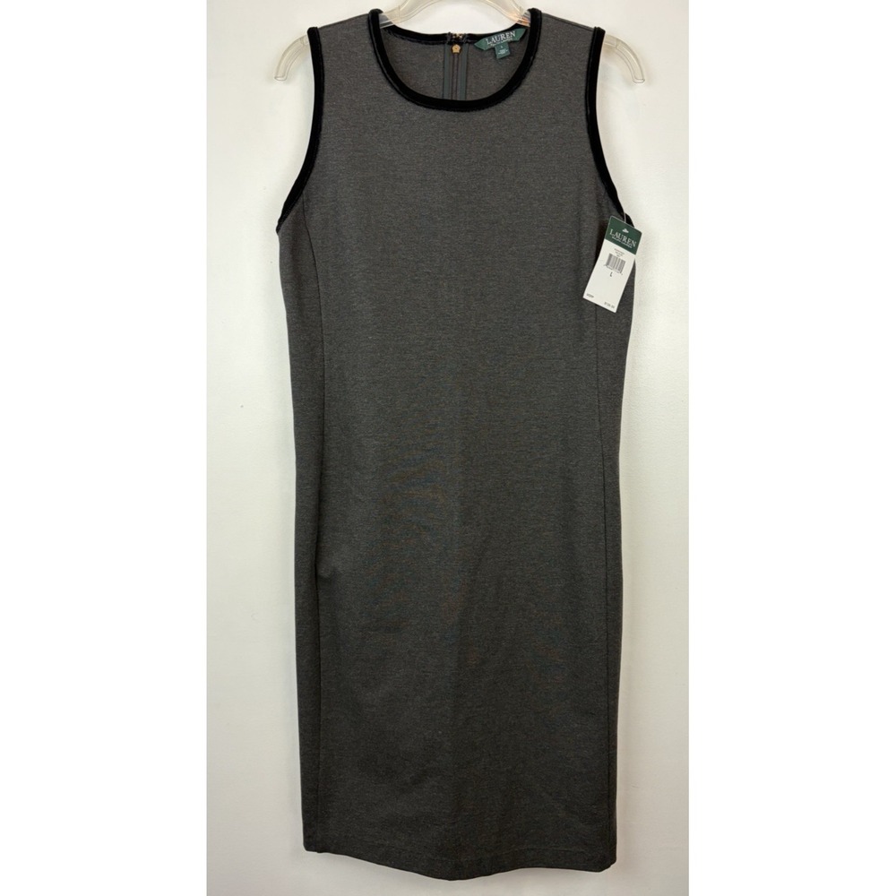 Lauren Ralph Lauren Dress XL Dark Gray Heather Knit Sheath Sleeveless Bodycon
